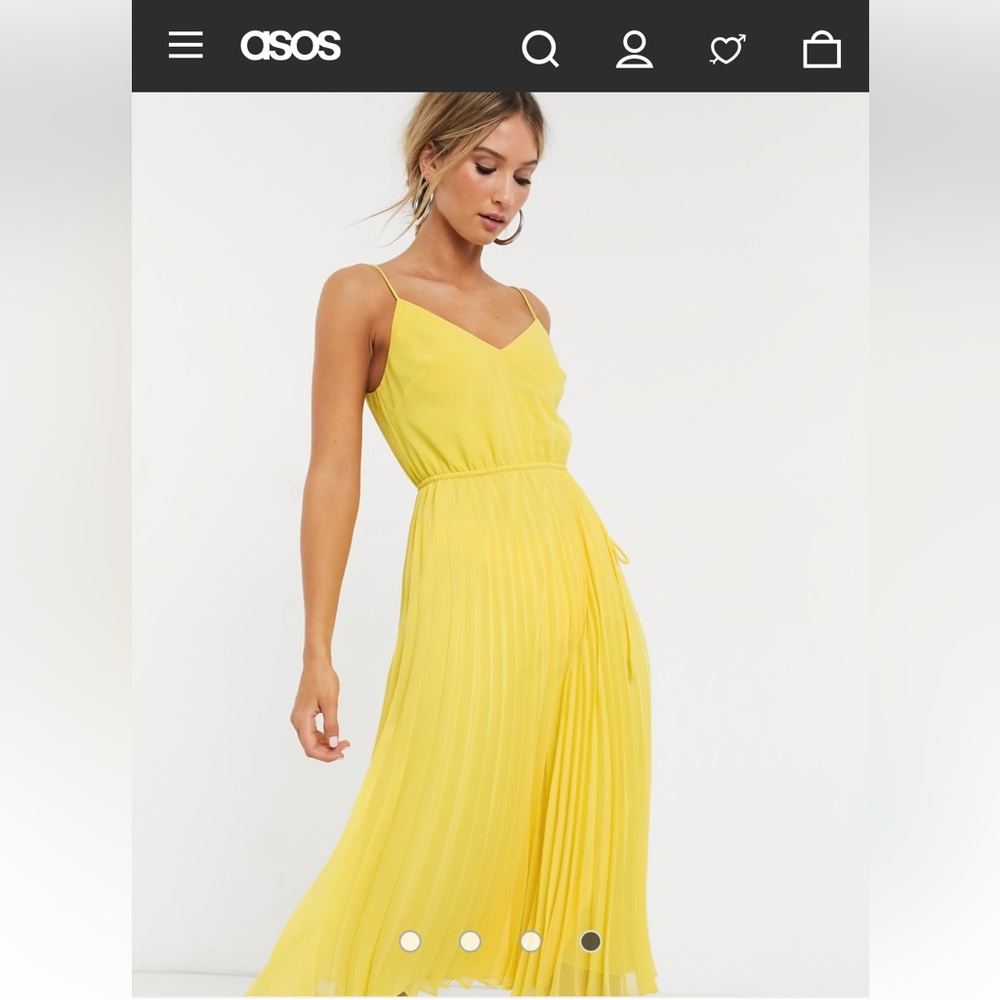 ASOS DESIGN pleated cami midi dress with drawstring waist in yellow